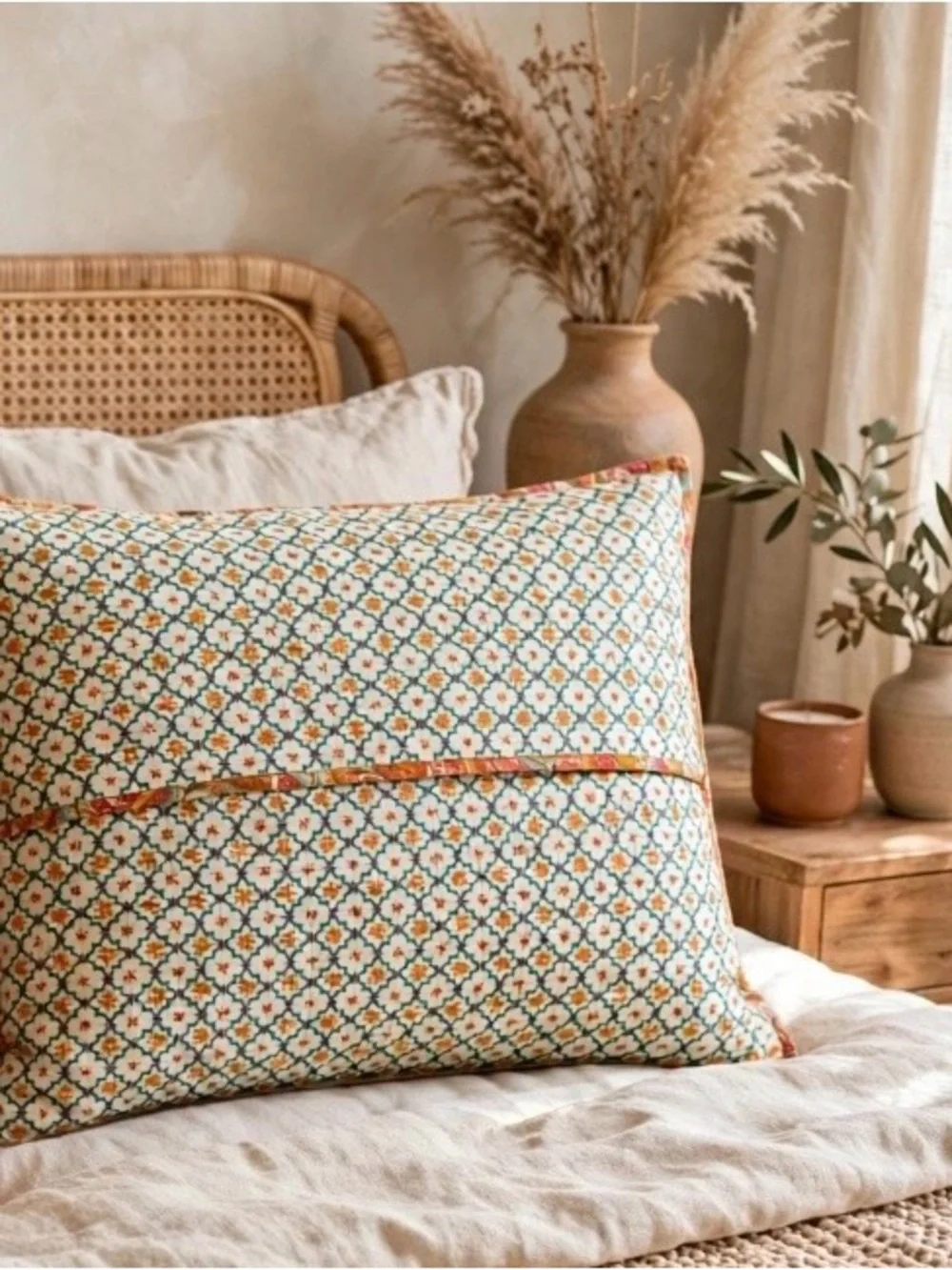 Bohemian Patchwork Decorative Pillow Cover in Orange, Pink & Teal 20X26 standard